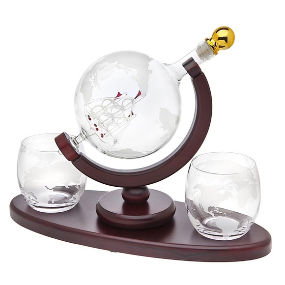 Galleon Globe Whiskey Decanter Set Shannon Godinger - Picture 3 of 6